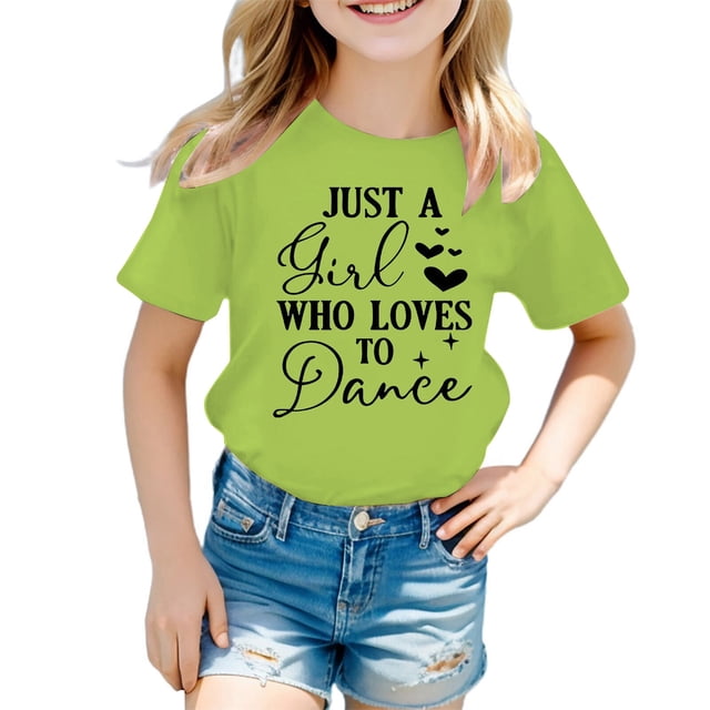 PMVFHDE Filles Hauts Tendance T-Shirts Tunique Graphique T-Shirt pour Filles Tee Shirt Hauts Manches Courtes Filles Hauts Tube Enfant Filles Mignon Graphique Col Rond Manches Courtes Tee Été T-Shirt Vert Clair,8-9 Ans