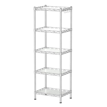 SONGMICS 5-Tier Metal Storage Shelves, Kitchen Wire Shelving Unit, Storage Rack with Adjustable Shelves, Shelf Liners, 8 Hooks, for Garage, 30 x 40 x 121 cm, Black