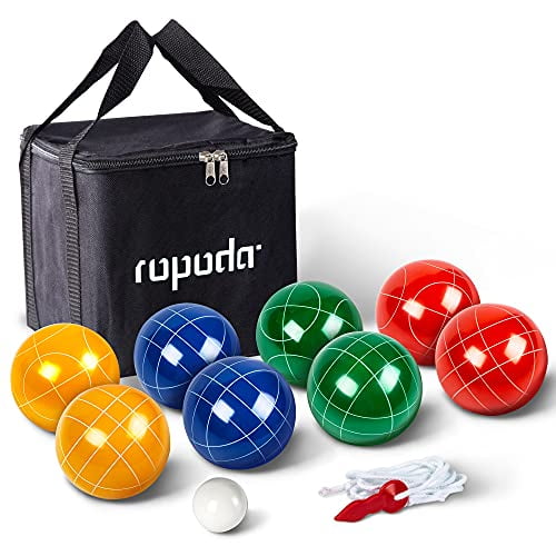 ropoda Ensemble de Boules de Pétanque 90 mm avec 8 Boules, Pallino, Étui et Corde à Mesurer pour Cour Arrière, Pelouse, Plage et Plus (Ensemble de Boules de Pétanque pour 4 à 8 Personnes)