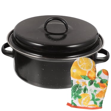 KAKOWELY Black Enamel Roasting Pan with Double Handles for Home Use Can Withstand High Temperature 1 Set,9.45"X9.45"X3.94"