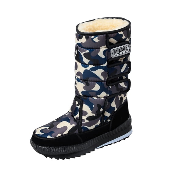 Flywake Bottes d'Hiver pour Hommes à Plateforme, Épaisses en Peluche, Imperméables, Bottes de Moto, Chaudes, Mi-Mollet