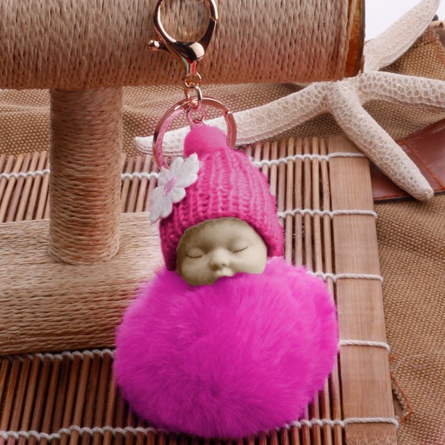Cute PomPom Sleeping Key Chains Keyrings Bags Charm Pendant