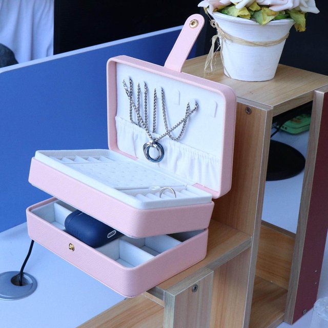 Xingzhi Jewelry Storage Box PU Leather Big Portable for Jewellery Care Rings Girls Pink