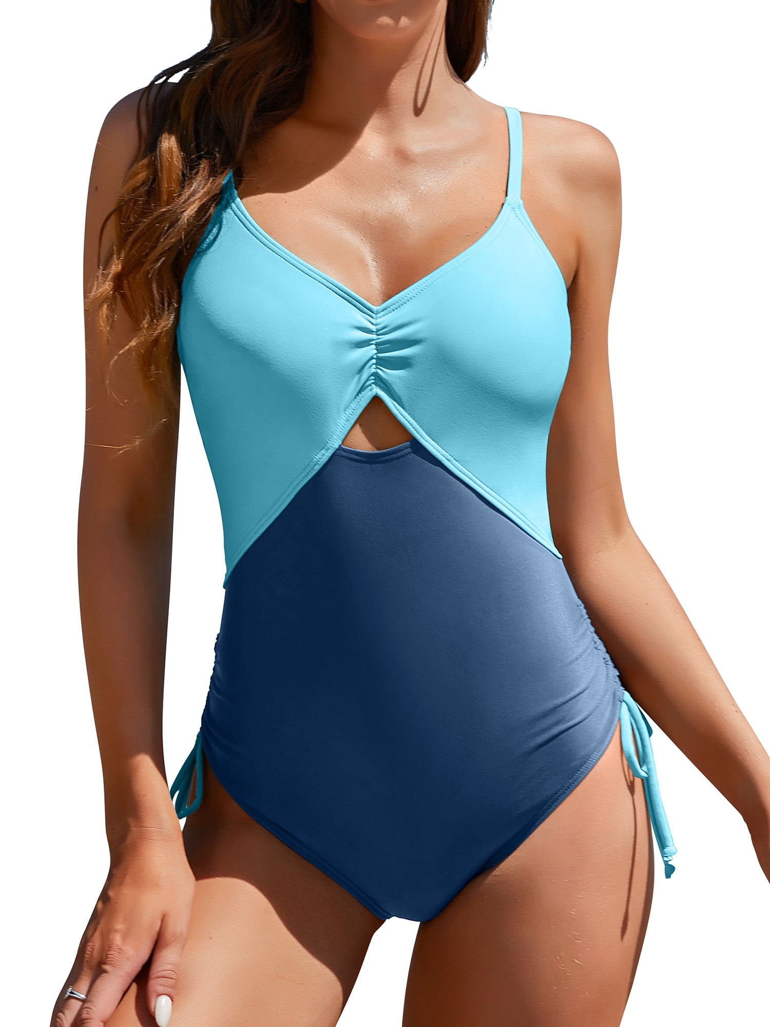 Charmo Womens Color Block One Piece Swimsuits V Neck Monokini Bathing Suits