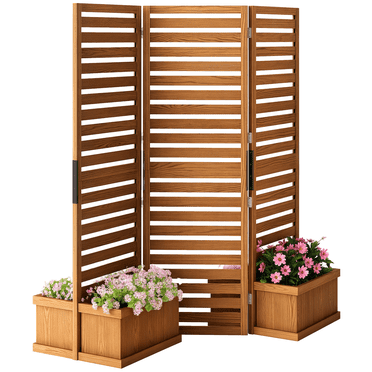 Outsunny Outdoor Privacy Screen with 4 Raised Beds and Drainage Holes