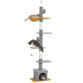thumbnail image 1 of PawHut Floor to Ceiling Cat Tree 90.5"-108" Adjustable Height, Light Grey, 1 of 10