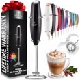thumbnail image 1 of Zulay Powerful Milk Frother Handheld Foam Maker for Lattes - Whisk Drink Mixer for Coffee, Mini Foamer for Cappuccino, Frappe, Matcha, Hot Chocolate by Milk Boss (Metallic Black), 1 of 8