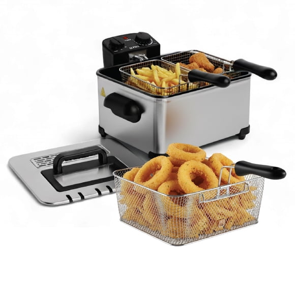 Alpha Living Friteuse Électrique – Friteuse Profonde de 4,5 L avec Panier avec Paniers de 2 Pintes et 4 Pintes – Acier Inoxydable de Haute Qualité – Température