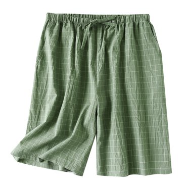 GDREDA Mens Summer Pajamas Sets Home Clothes Home Pants Washable Pajamas Pants Pure Thin Japanese Plaid Home Pants In Spring And Autumn And Summer Loose Home Plus Size Pajama & Loungewear Green,L