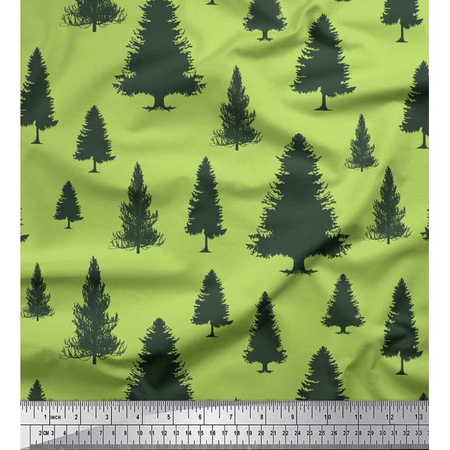 Soimoi Green Rayon Fabric Deodar Cedar Tree Fabric Prints By Yard 42 Inch Wide