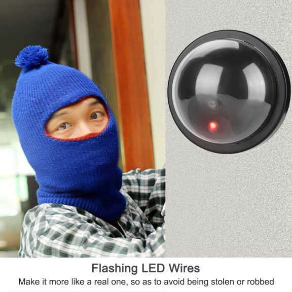 Caméra de Sécurité de Surveillance Dôme Factice Factice, Caméra Leurre Simulée avec Lumière LED pour la Sécurité Intérieure et Extérieure, Plastique Noir