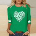 thumbnail image 1 of Mceream T-Shirt à Manches 3/4 pour la Saint-Patrick, Hauts pour Femmes, Printemps, Col Rond, T-Shirts Décontractés, Blouses à Imprimé Floral, T-Shirts Graphiques, Tenues d'Été, Hauts Boho, Grande Taille, Chemises à Imprimé Trèfle, Vert G, 1 of 5