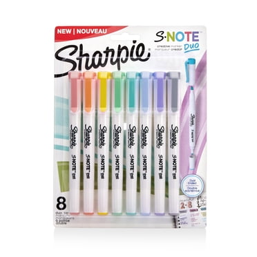 Marqueurs créatifs Sharpie S-Note Duo à deux pointes, partie surligneur, partie outil artistique, 8 couleurs assorties, pointe fine et pointe biseautée