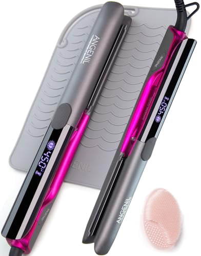 ANGENIL Professional Titanium Flat Iron Hair Straightener and Curler 2 in 1, Dual Voltage Hair Straighteners for Women, 20S Fast Heating Flat Iron 1-inch with Anti-scalding and