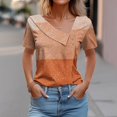 thumbnail image 2 of FAIWAD Women Summer Tops Short Sleeve Irregular V Neck Button T-Shirts Geometric Color Block Print Tees Blouses, 2 of 5