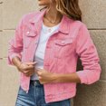 thumbnail image 2 of Women's Denim Jacket Basic Solid Color Button Down Coat with Pockets Stylish Casual Outerwear Comfortable Fit, 2 of 9
