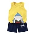 thumbnail image 1 of Hiiyo Little Boys Summer Outfits Cartoon Animals Print Tank Top + Shorts Set, Sizes 1-6, 1 of 2