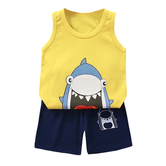 Hiiyo Little Boys Summer Outfits Cartoon Animals Print Tank Top + Shorts Set, Sizes 1-6