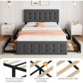 thumbnail image 4 of Eastvita Upholstered Queen Bed Frame with Adjustable Headboard/4 Storage Drawers/Square Stitched Button Tufted/No Box Spring Needed/Noise-Free/Easy Assembly in Dark Grey, 4 of 6
