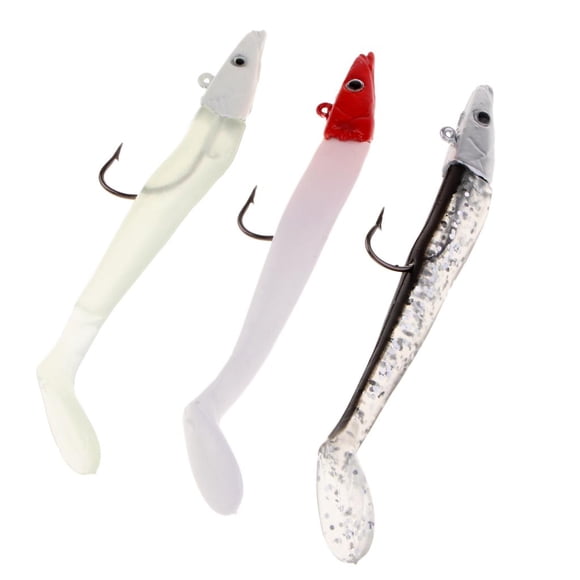 Ensemble de 3 Pcs, Manivelle, Silicone Souple, Paillettes, Leurres avec Hameçons de Pêche Tranchants pour, Perche, Brème, Tête de Serpent, Rouge Noir