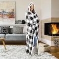 thumbnail image 1 of Safdie & Co. Premium Hoodzy Wearable Hooded Throw Blanket Buffalo Plaid White and Black with Sherpa, 1 of 1