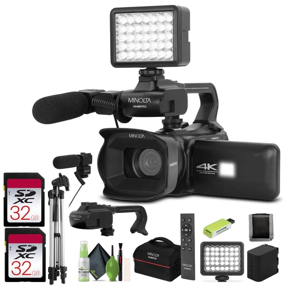 Minolta MN4KPRO 4K60FPS Ultra HD / 64 MP Autofocus Pro Camcorder Kit w/WiFi Bundle with Accessories