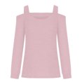 thumbnail image 5 of Pisexur Crewneck Shirts for Women Solid Color Off-shoulder Patchwork Tunic Tops Halter-Neck Long Sleeve Compression Shirts Athletic Tight Workout Top, 5 of 5