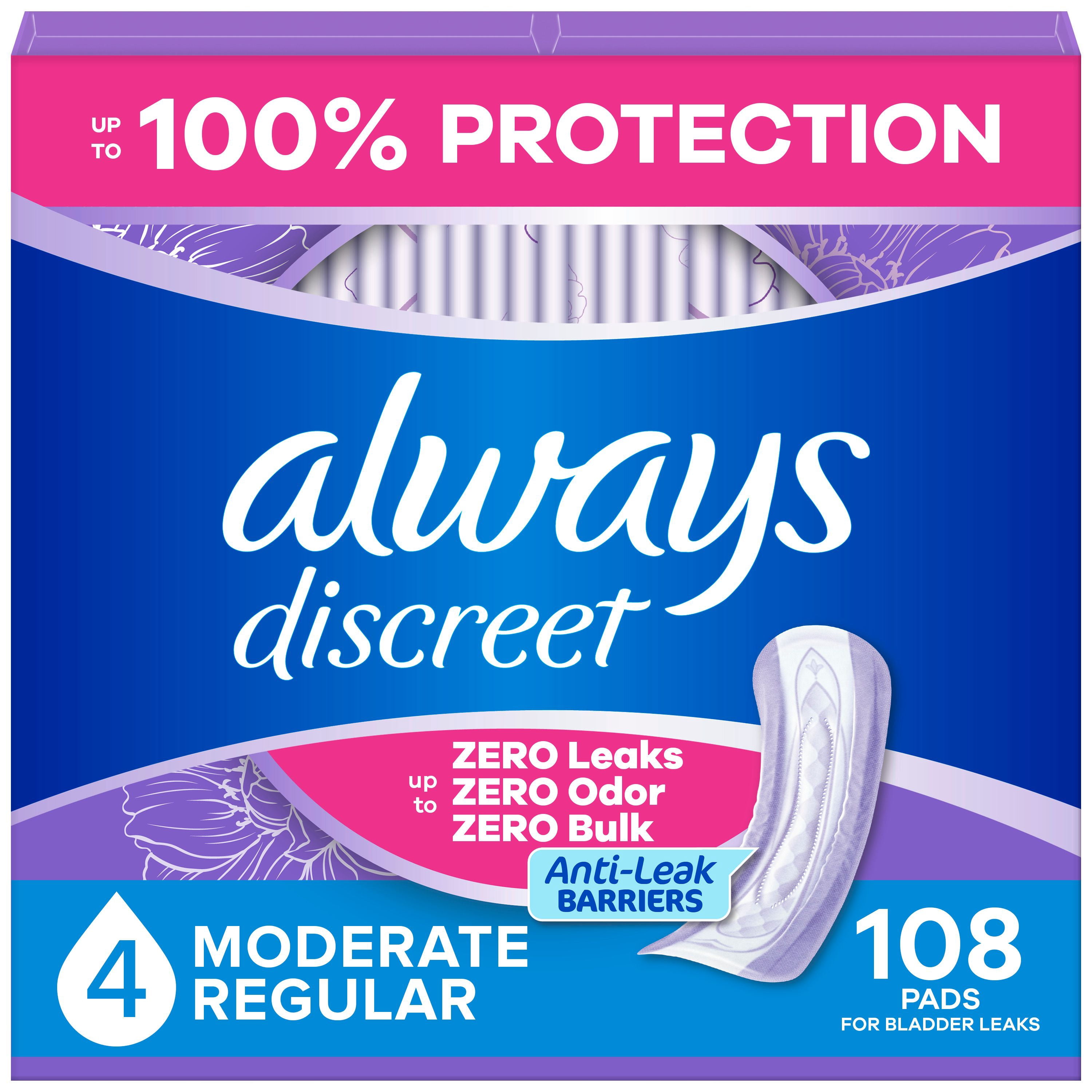 Always Discreet Adult Incontinence Pads for Women, Moderate Absorbency, Regular Length, Postpartum Pads