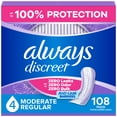 thumbnail image 1 of Always Discreet Adult Incontinence Pads for Women, Moderate Absorbency, Regular Length, Postpartum Pads, 108 CT, 1 of 18