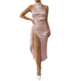 thumbnail image 2 of Mceream Womens Maxi Dress formal Plus Size Sleeveless Halter Ruched Side Slit Backless Elegant Long Dress for Party Wedding Cocktail Pink M, 2 of 6
