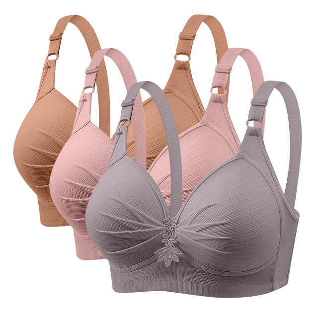 Timegard 3pc Plus Size Bras for Women Wireless Adjustable Strap Full Support Breathable Everyday Bra