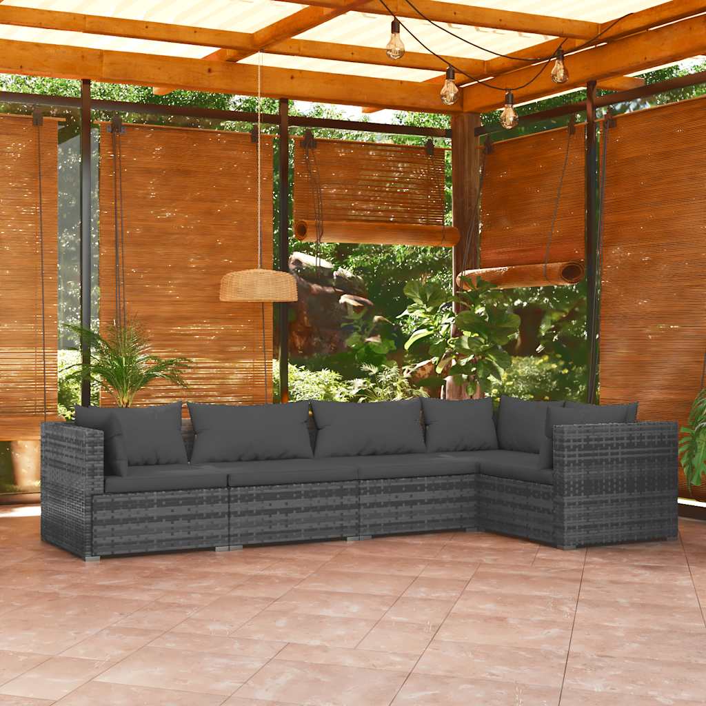 vidaXL 5 Piece Garden Lounge Set with Cushions Poly Rattan Grey
