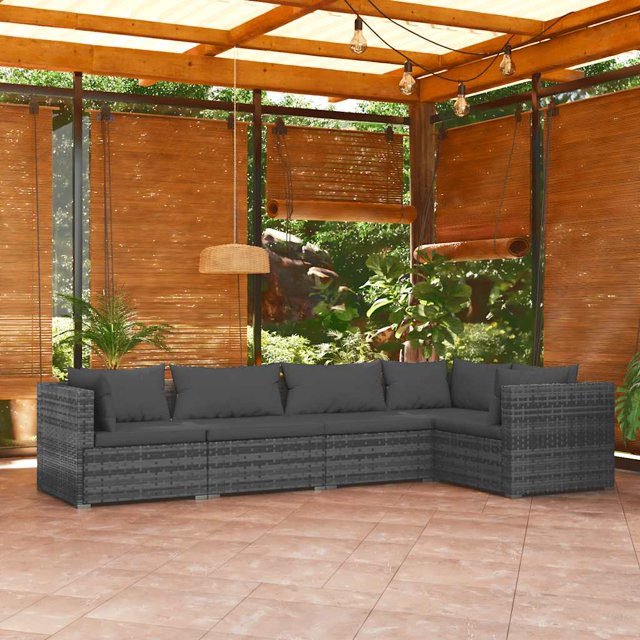 vidaXL 5 Piece Garden Lounge Set with Cushions Poly Rattan Grey