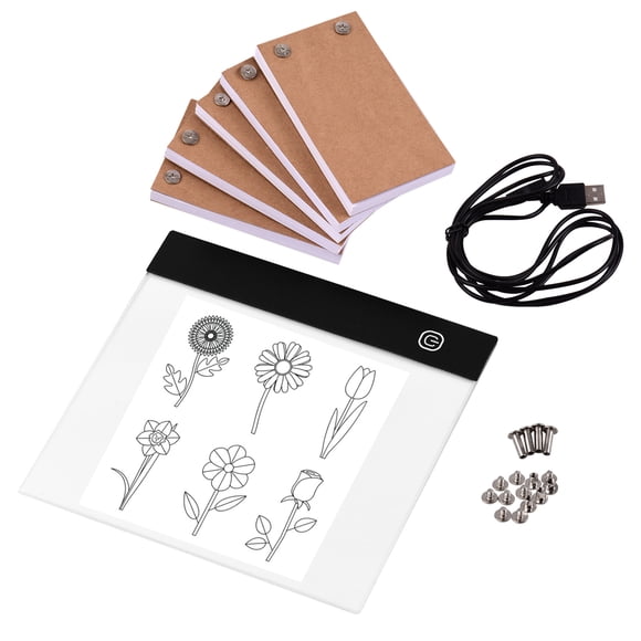 DIY Animation Creation Kit: 18.5x18.0cm LED Light Pad with 3-Level Dimmable Brightness, USB Powered, Includes 5 Flip Books (300 Sheets) & Binding Screws – Perfect for Drawing, Tracing, 2D Animation –