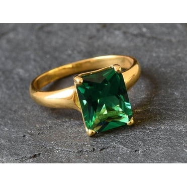 Emerald Ring, May Birthstone Ring, Antique Emerald Ring, Silver Gold Plated Vintage Ring for Women