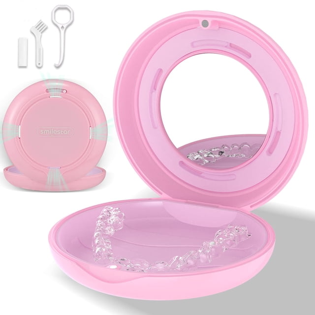 Étui de Retenue, Étui Mince pour Aligneur avec Trous d'Aération Ajustables et Miroir, Compatible avec Invisalign, Garde-Nuit et Protège-Dents, Étui de Retenue Haut de Gamme, avec Outil pour Enlever l'Aligneur, Mâcher et Brosser
