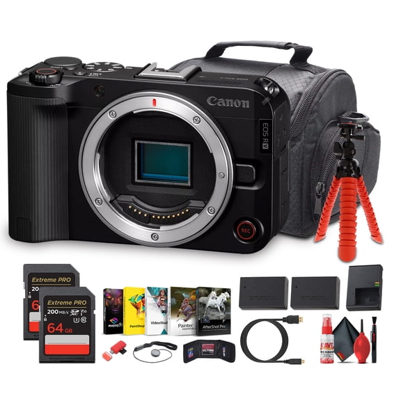 Canon EOS R50 V Appareil Photo Sans Miroir / Capteur APS-C 24,2 Mpx / 4K60p / AF Dual Pixel II / Écran Rabattable / Léger pour Vlog (6895C002) + Logiciel Photo + Carte 64 Go + Plus (Modèle International)