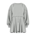thumbnail image 4 of Womens Oversized Sweatshirt Dress Long Flowy Patchwork Pullover Tops Cute Drop Shoulder Sweatshirts Fall Long Sleeve Mini Dress Teen Girls Crewneck Solid Tunic Pleated Loose Clothing Beig, 4 of 5