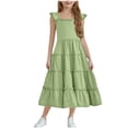 thumbnail image 1 of Diufon Robe Maxi pour Filles Été Décontractée Manches Courtes Robe Ligne A Ourlet à Volants Robe Fluide pour Préadolescentes 3-13 Ans, 1 of 9