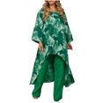 thumbnail image 1 of Mikilon Ensemble Élégant pour Femmes 2 Pcs Été Imprimé Irrégulier Pull Manches Longues Col Rond Vert 3TG, 1 of 6
