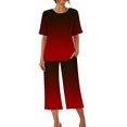 thumbnail image 4 of Offre Hebdomadaire d'Été Iumwxz Pyjamas Décontractés et Fluides Ensembles Deux Pièces pour Femmes Dégradé Graphique Col Ras du Cou Manches Courtes Taille Élastique Pantalon Court Ensembles Deux Pièces pour Femmes Cadeaux de Vacances, 4 of 9