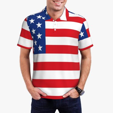 Vsdgher Polos à Imprimé America Flags3 pour Hommes, Polo Extensible à Manches Courtes pour Hommes, Chemises pour Hommes-3X-Grand