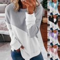 thumbnail image 2 of T-Shirt Ample pour Femme à Manches Longues, Chandail à Enfiler, Haut Patchwork à Col Rond, Blouse pour Usage Quotidien, 2 of 8