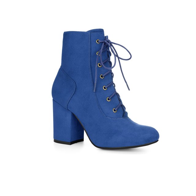Unique Bargains Bottes à Lacets à Bout Rond pour Femmes Talons Épais pour Femmes