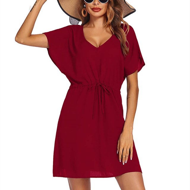 Jusqu'à 65 % de Rabais! Robes d'Été Mode pour Femmes 2024 Grande Taille Décontractées Coupe Ample Robe Colorée Jupe de Plage Soleil Col en V Robe à Manches Courtes