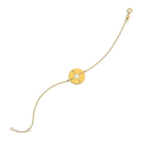 14k Yellow Gold 7 inch Bracelet with Compass 7 in