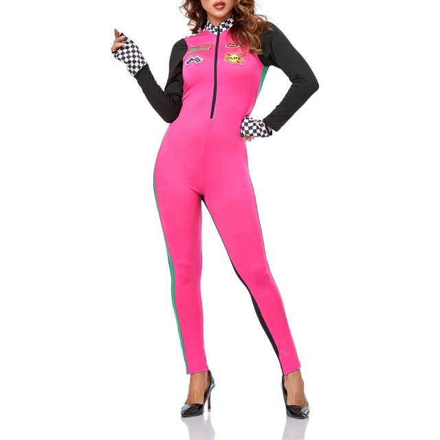 Diconna Costume de Coureuse pour Femmes, Combinaison Patchwork à Manches Longues Zippée, Costume de Cosplay d'Halloween