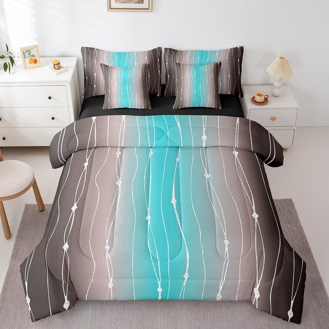 YST Ombre Bedding Comforter Set, Geometric Abstract Modern Wave Dots, 7-Piece Queen Bedding Set