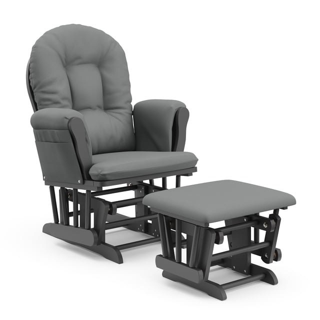 Storkcraft Hoop Glider et Ottoman Ensemble de Fauteuil Berçant pour Chambre de Bébé en Gris Anthracite avec Coussins Rembourrés, base en Bois Massif, Mouvement de Glisse Fluide, et Poches de Rangement Latérales sur Accoudoirs, Certifié GREENGUARD Gold pour un air Intérieur Plus Propre.