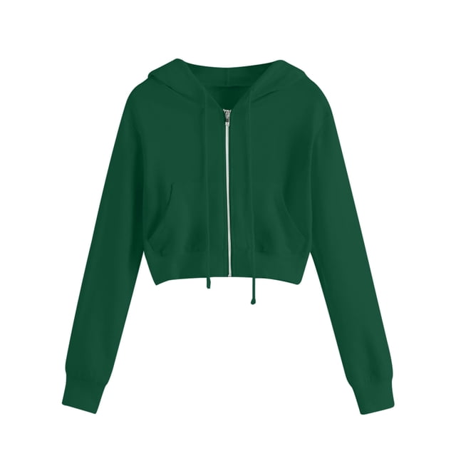 Timegard Chandails Molletonnés pour Femmes Grande Taille Courts à Fermeture Éclair Chandails à Capuchon à Enfiler Vestes à Manches Longues avec Poches
